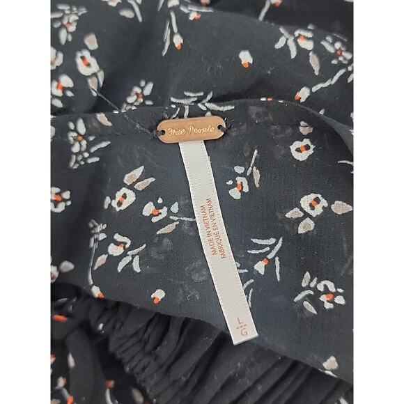 Free People Lolita Womens Long Sleeve Shirt Large Peasant Ruffle Black Floral - Picture 6 of 8